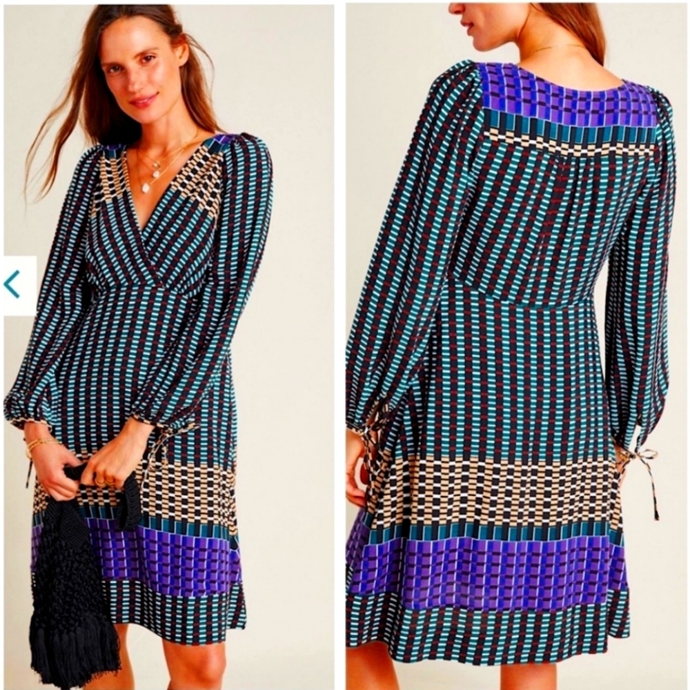 Anthropologie Maeve Gianna Tunic Dress Green Multi Bohemian Mini Cottagecore